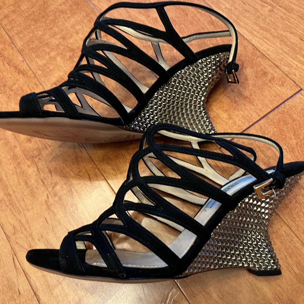 Prada black suede wedge sandals